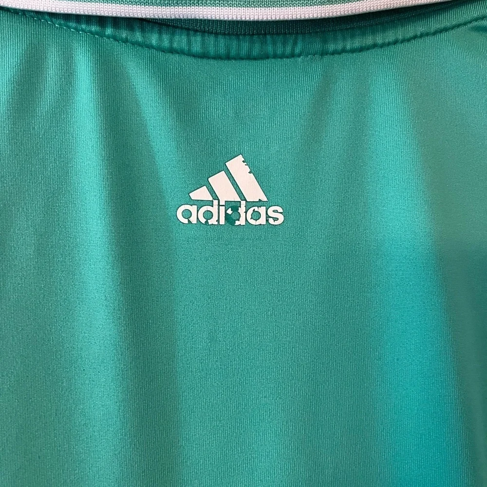 Adidas Green and White Polo Shirt with Sporty Stripes